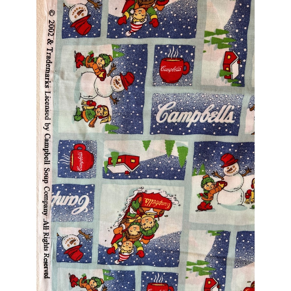 Fabric VTG 2002 Campbell Soup Company Winter Scenes Children Playing in Snow BTY